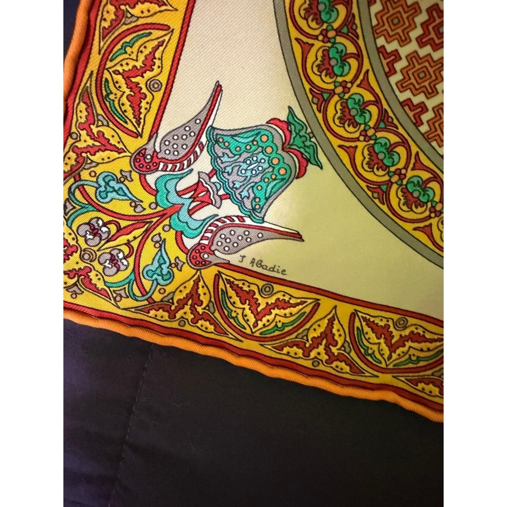 Hermes Ciels Byzantins Silk Scarf Julia Abadie Orange Gold 16.5in Square - Picture 4 of 5